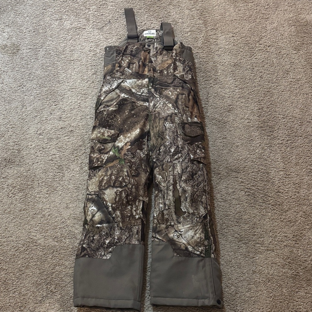 Magellan Outdoors Brown and Green Camouflage Bib Overalls